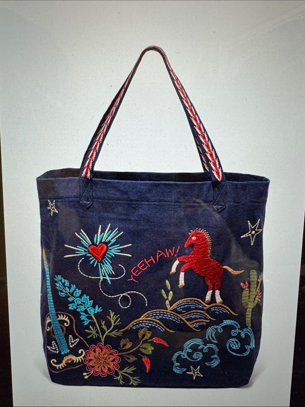 Johnny Was Navy Embroidered Texas Tote - Picture 2 of 4